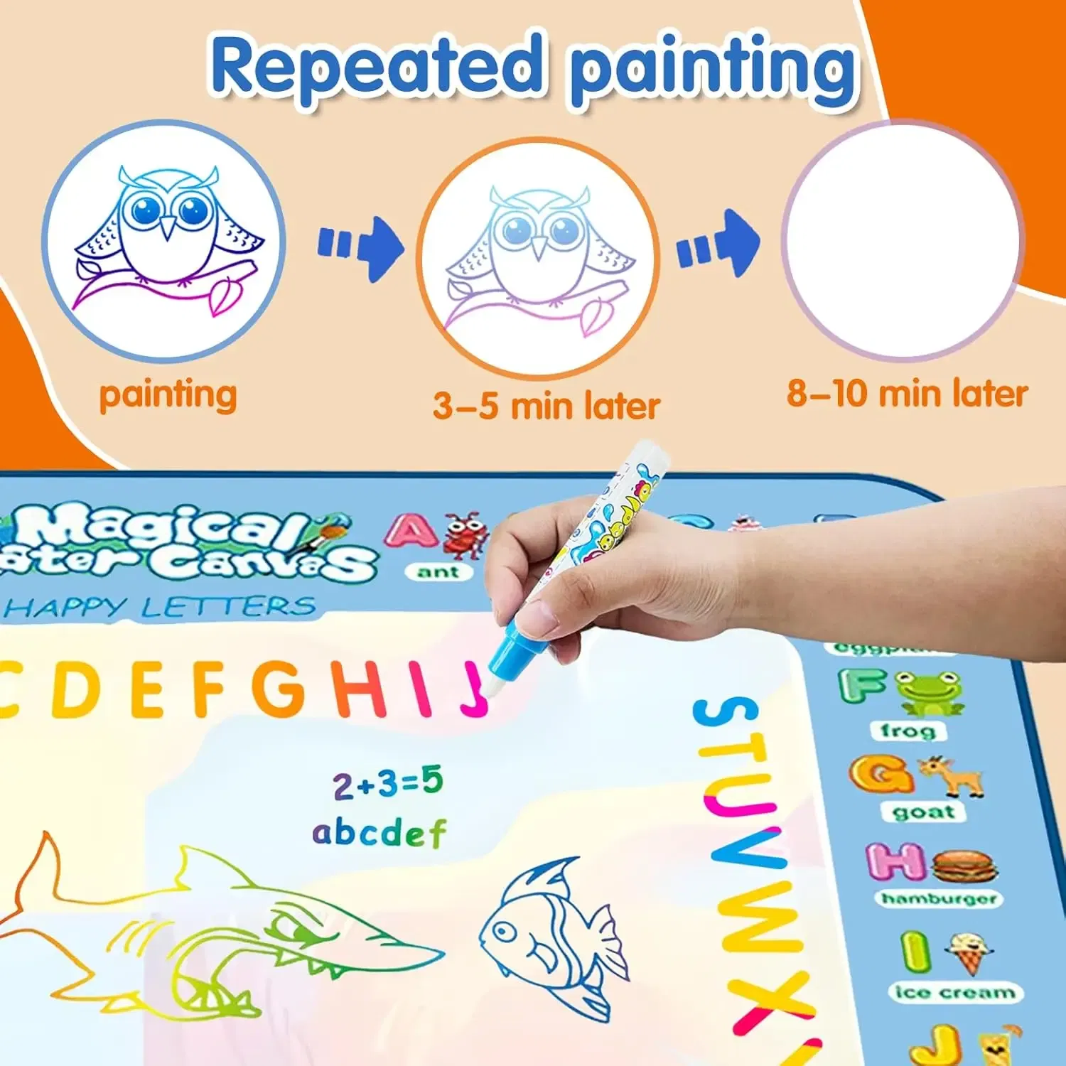 Color: Yellow - Magic Water Drawing Mat Coloring Doodle Mat with Reusable Magic Pens Montessori Toys Painting Board Educational Toys for Kids