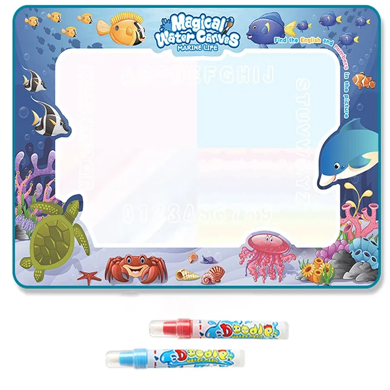 Color: Yellow - Magic Water Drawing Mat Coloring Doodle Mat with Reusable Magic Pens Montessori Toys Painting Board Educational Toys for Kids