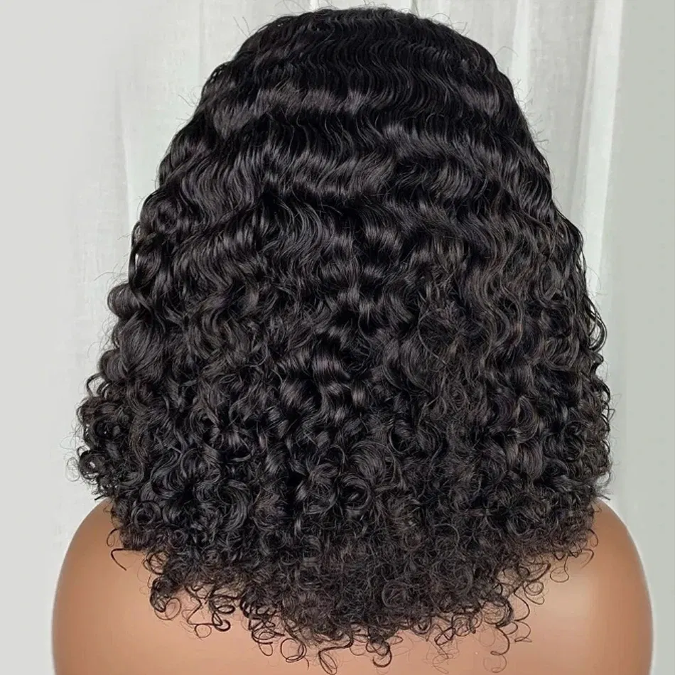 Hair Color: #1, Stretched Length: 8inches - 13X4 Glueless Water Wave Wigs Human Hair Pre Cut Bob Wig Ready To Go 180% Density 4x4 Water Wave Lace Closure Wigs Human Hair
