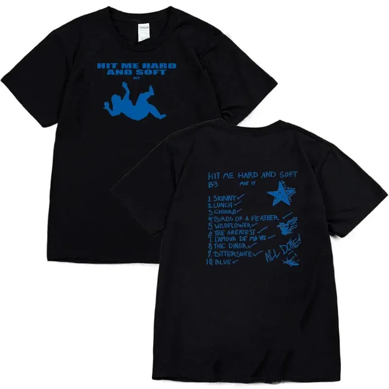 Color: SKY BLUE, Size: XXL - Summer Men's and Women's T-shirt Billie Hit Me Hard and Soft Printed T-shirt O-neck Cotton European Size Casual Short Sleeved