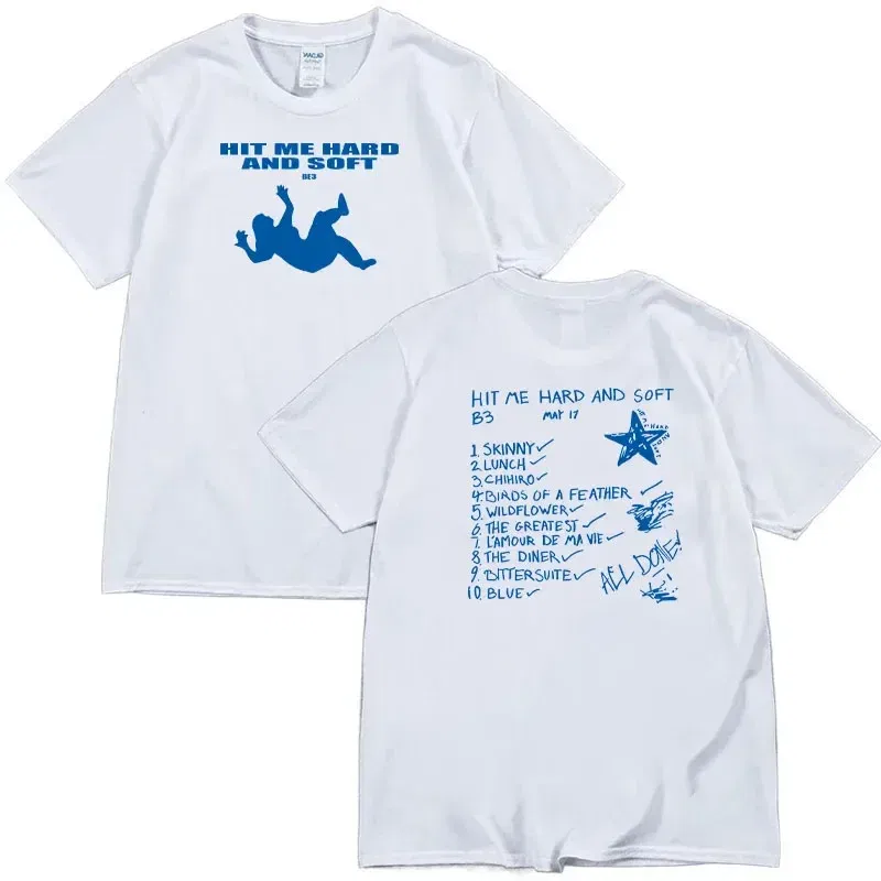 Color: SKY BLUE, Size: XXL - Summer Men's and Women's T-shirt Billie Hit Me Hard and Soft Printed T-shirt O-neck Cotton European Size Casual Short Sleeved