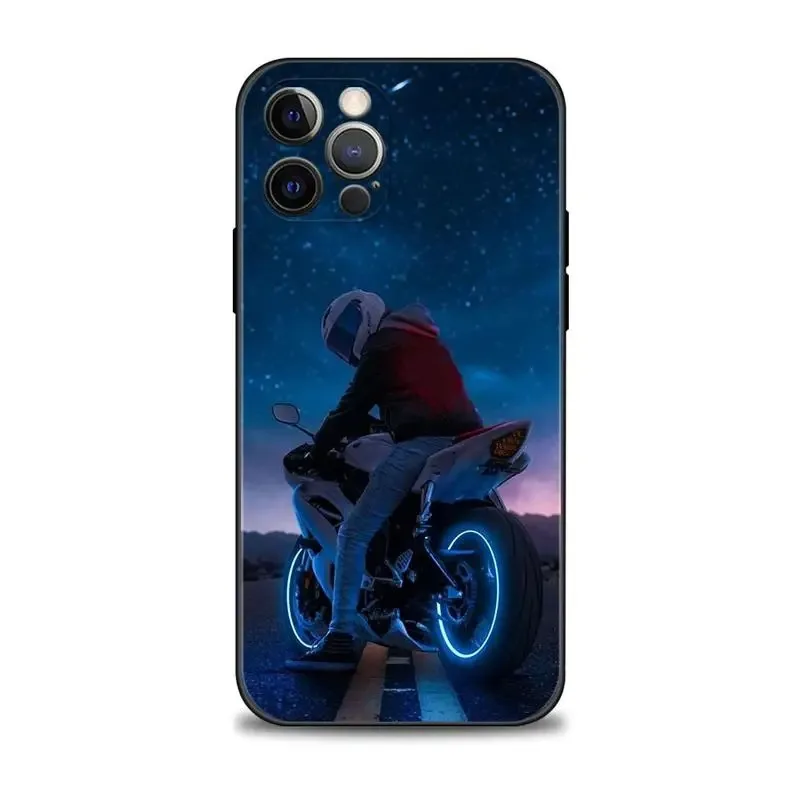 Color: Brown, Material: Artificial Leather - Moto Cross Motorcycle Sports Phone Case For iPhone 16 15 14 13 12 11 Pro Max XS X XR Plus Mini Luxury Black Soft Cover Funda