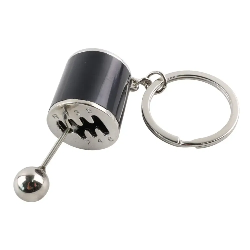 Color Name: Black - Aluminum Shiftable Gear Shift Knob Stick Box 6-Speed Shifter Style Keychain Ring