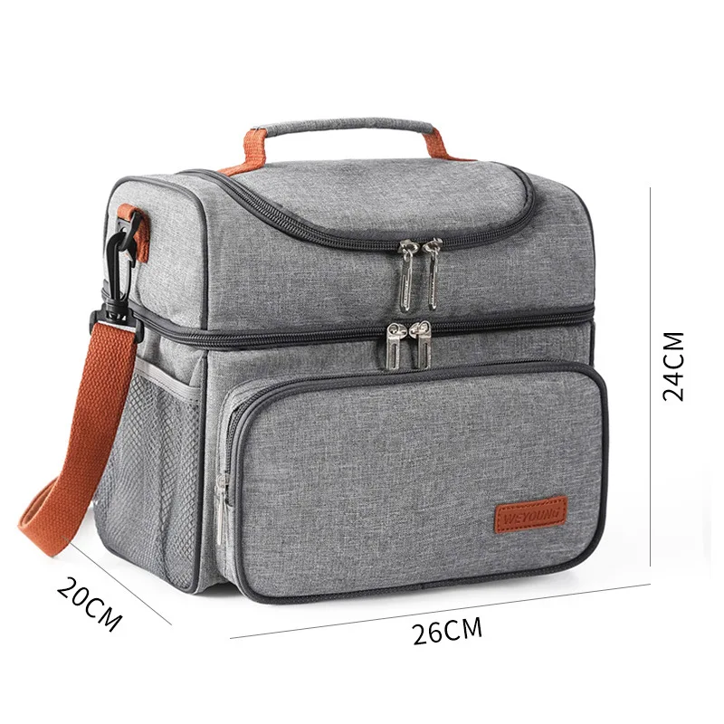 Color: black - Double Layer Lunchbox Storage Thermal Bag Large Capacity Tote Shoulder Food Drink Insulation Bags Outdoor Picnic Bento Lunch Bag