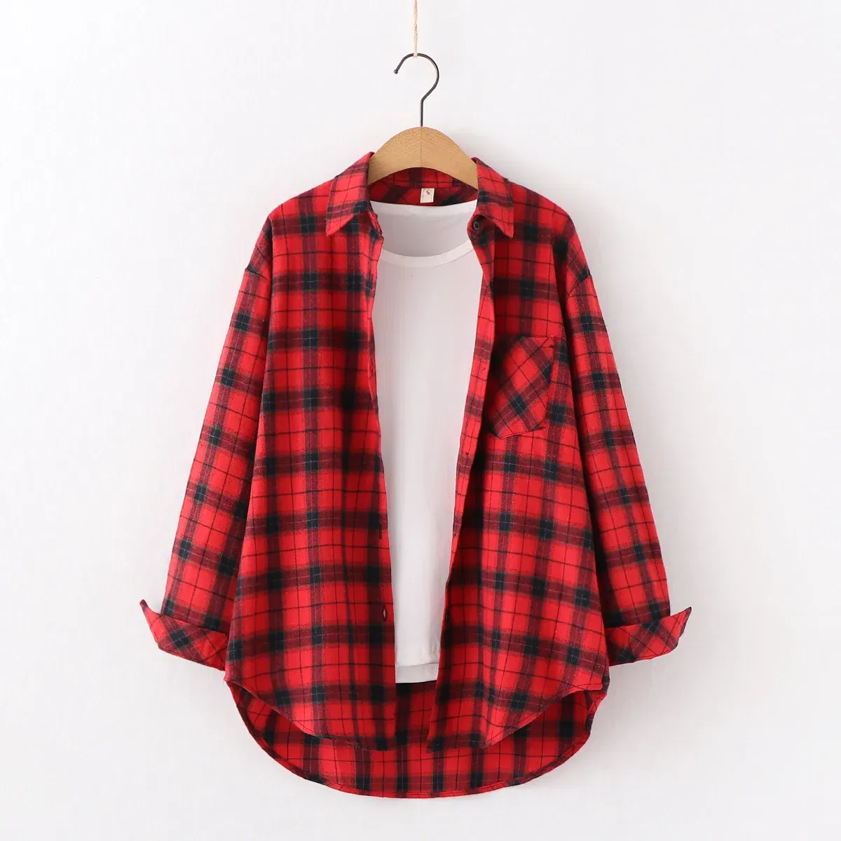 Color: Brown, Size: XL - Fresh Flannel Plaid Shirt Women 2025 New Female Blouses and Tops Cotton Loose Long Sleeve Casual Shirts Fine Women's Clothes