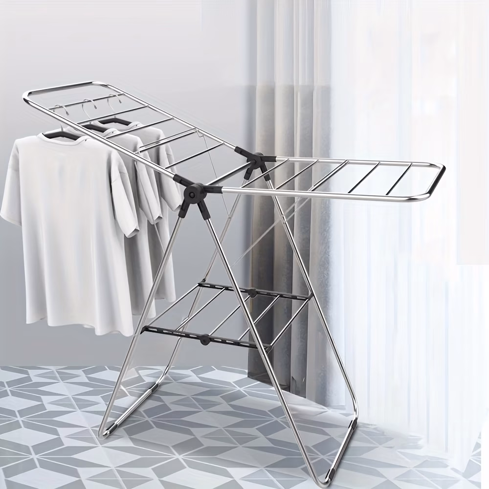 Foldable Stainless Steel Clothes Drying Rack with Adjustable Wings – Space-Saving Laundry Hanger, Drying Racks