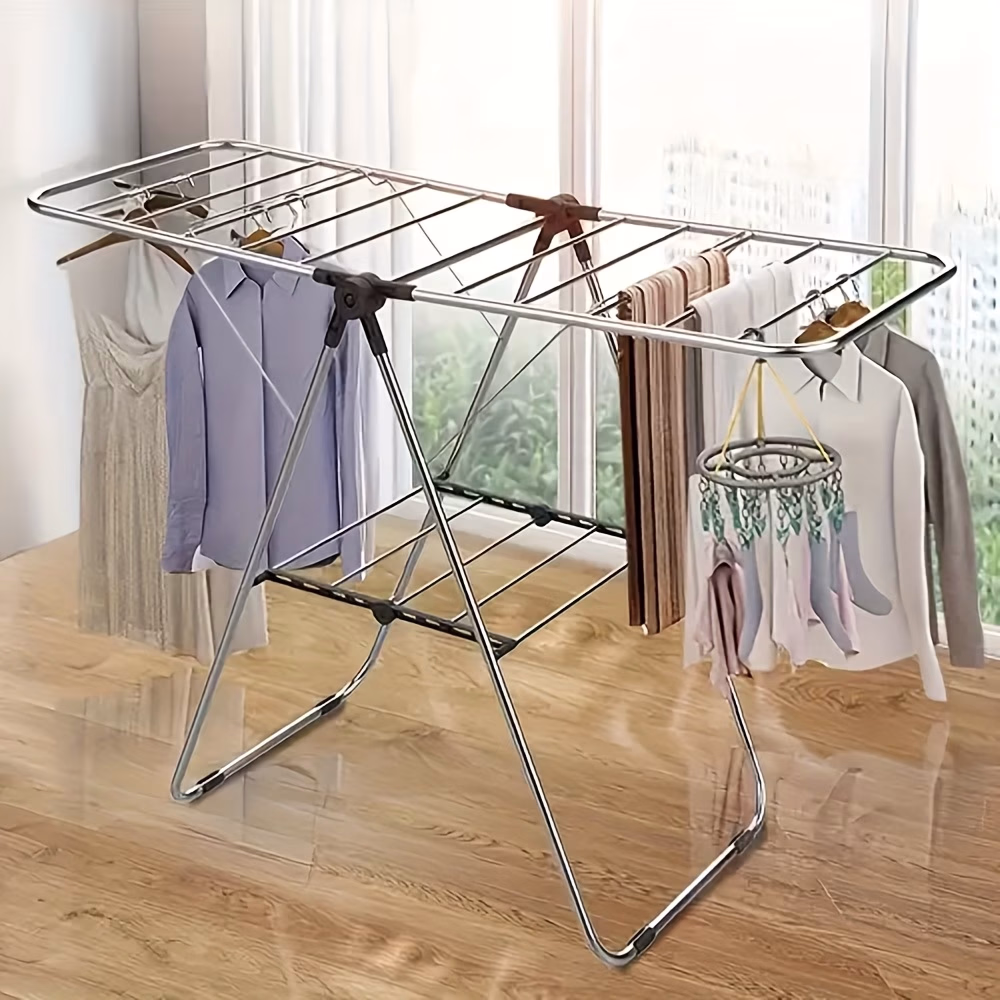 Foldable Stainless Steel Clothes Drying Rack with Adjustable Wings – Space-Saving Laundry Hanger, Drying Racks