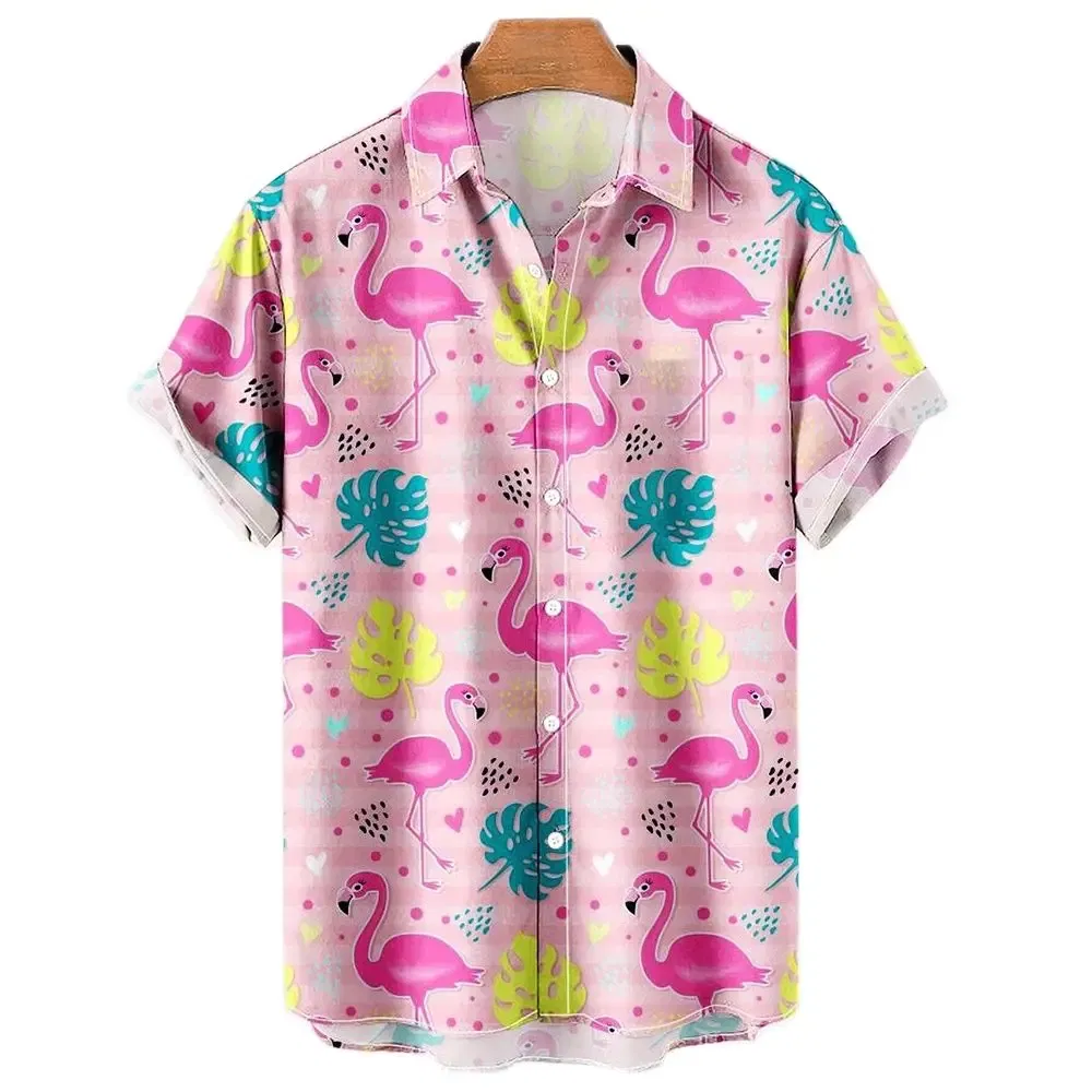 Color: Pink, Size: XXL - Duck 3d Print Shirts Men Fashion Hawaiian Shirt Short Sleeve Casual Beach Shirts Boys Single-Breasted Blouse Men's Clothing