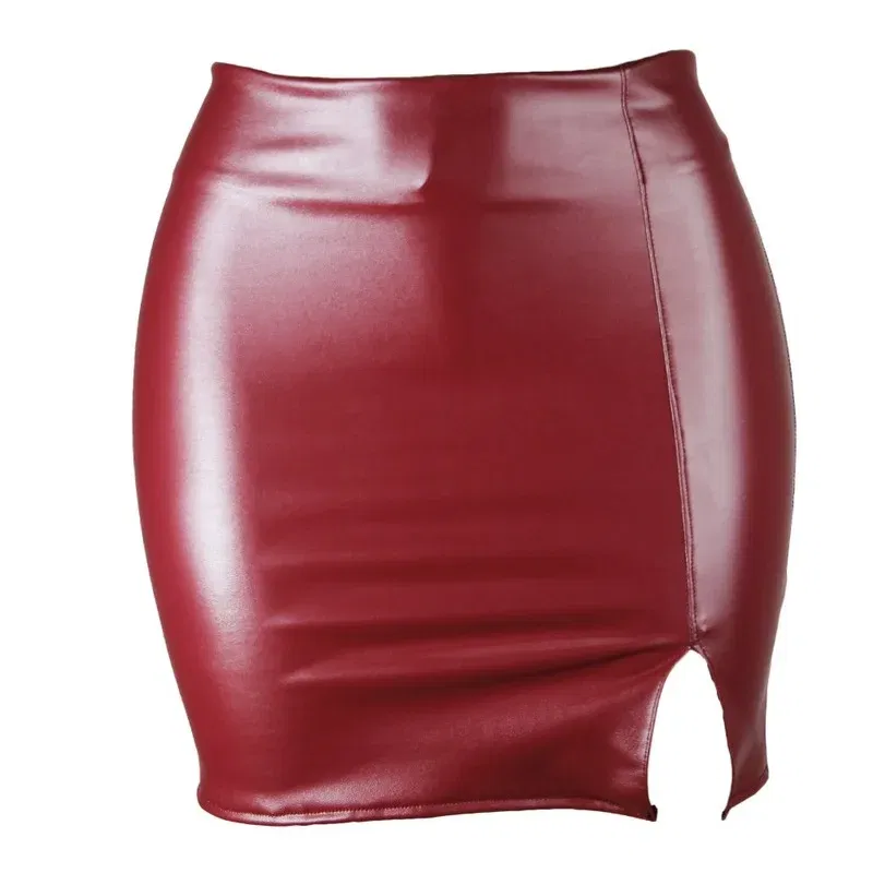 Color: Dark Green, Size: L - S M L XL XXL Women's Skirt High Waist Split  Leather Skirt Wrap Hip Skirt Plus Size Pencil Skirt