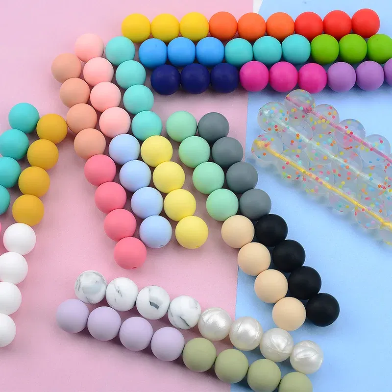 Color: Black - 500pcs Silicone Beads Food Grade Round 9mm 12mm 15mm 19mm 22mm Baby Teething Toys DIY Baby Pendant Necklace Silicone Teeth