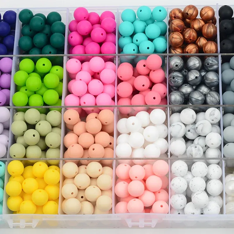 Color: Black - 500pcs Silicone Beads Food Grade Round 9mm 12mm 15mm 19mm 22mm Baby Teething Toys DIY Baby Pendant Necklace Silicone Teeth