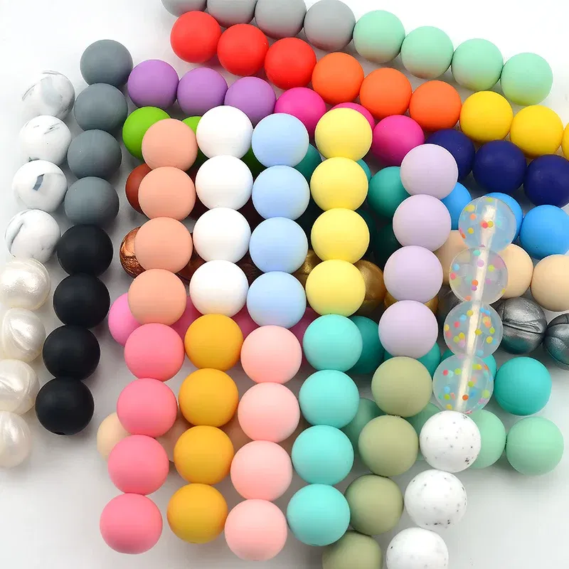 Color: Black - 500pcs Silicone Beads Food Grade Round 9mm 12mm 15mm 19mm 22mm Baby Teething Toys DIY Baby Pendant Necklace Silicone Teeth