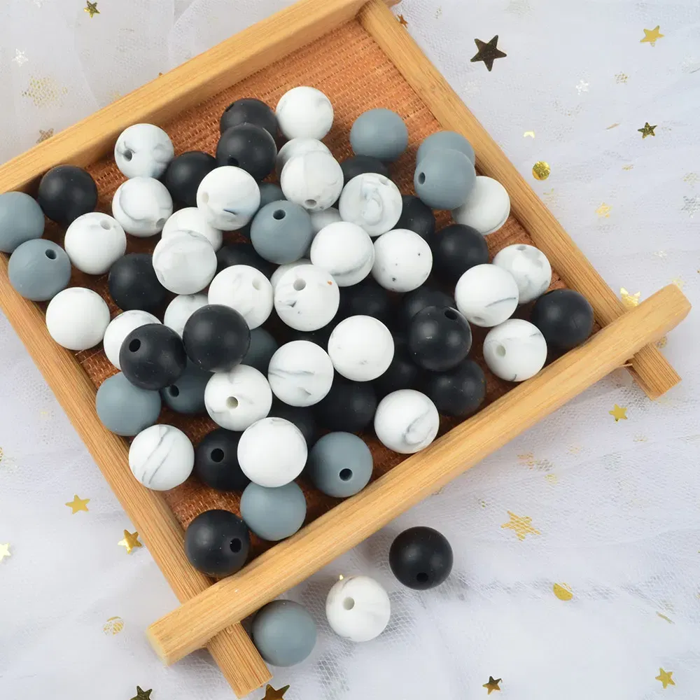 Color: Black - 500pcs Silicone Beads Food Grade Round 9mm 12mm 15mm 19mm 22mm Baby Teething Toys DIY Baby Pendant Necklace Silicone Teeth