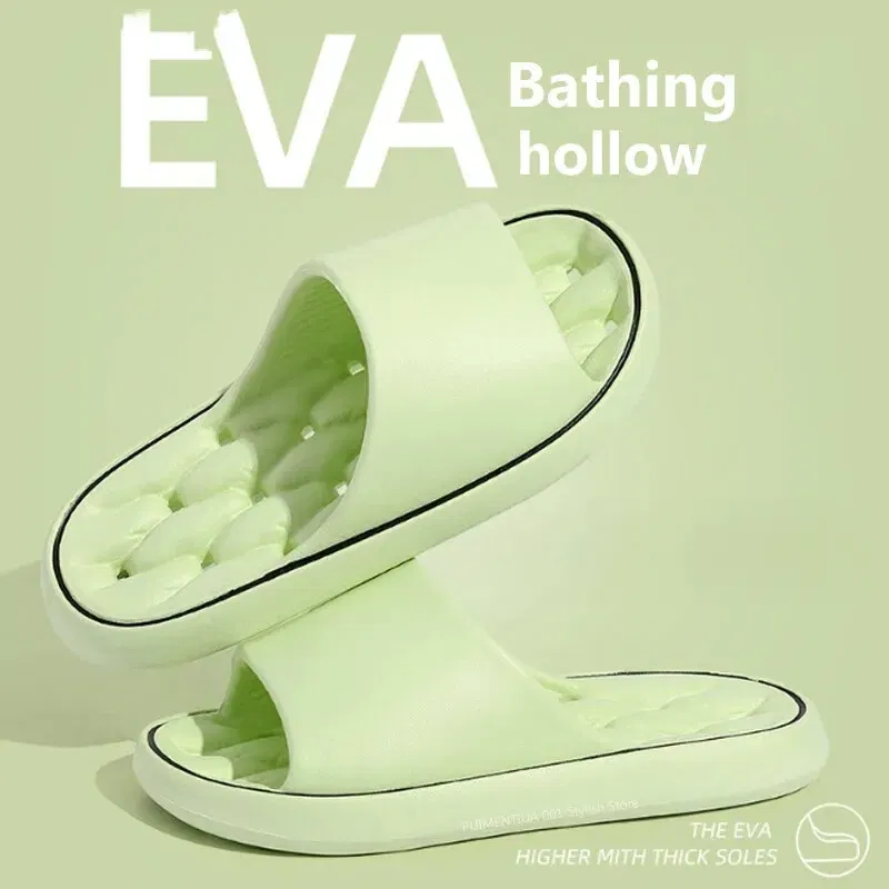 Color: GRAY, Shoe Size: 44 - Bathroom House Slippers Leaking Quick-Drying Shower Slipper Light Weight Waterleaky Beach Flip Flops Women Swimming Slides