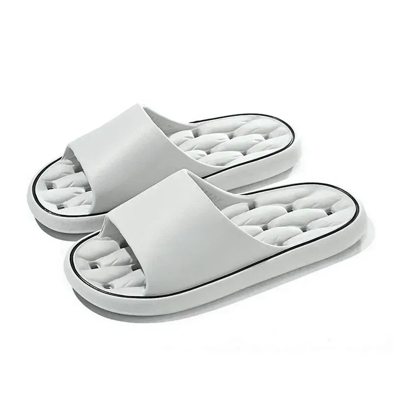 Color: GRAY, Shoe Size: 44 - Bathroom House Slippers Leaking Quick-Drying Shower Slipper Light Weight Waterleaky Beach Flip Flops Women Swimming Slides
