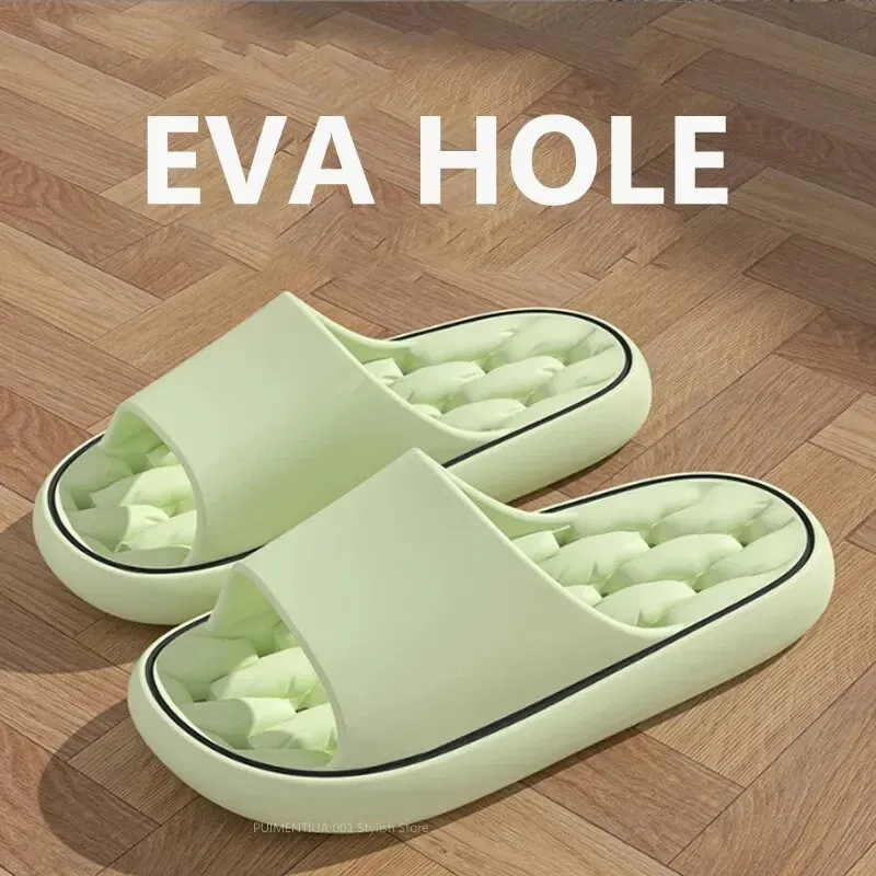 Color: GRAY, Shoe Size: 44 - Bathroom House Slippers Leaking Quick-Drying Shower Slipper Light Weight Waterleaky Beach Flip Flops Women Swimming Slides