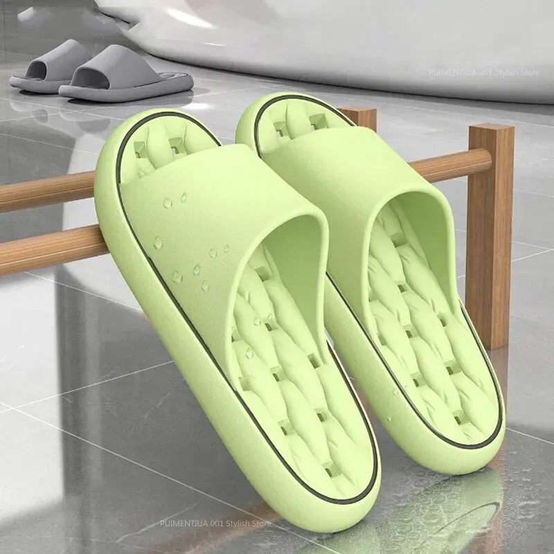 Color: GRAY, Shoe Size: 44 - Bathroom House Slippers Leaking Quick-Drying Shower Slipper Light Weight Waterleaky Beach Flip Flops Women Swimming Slides