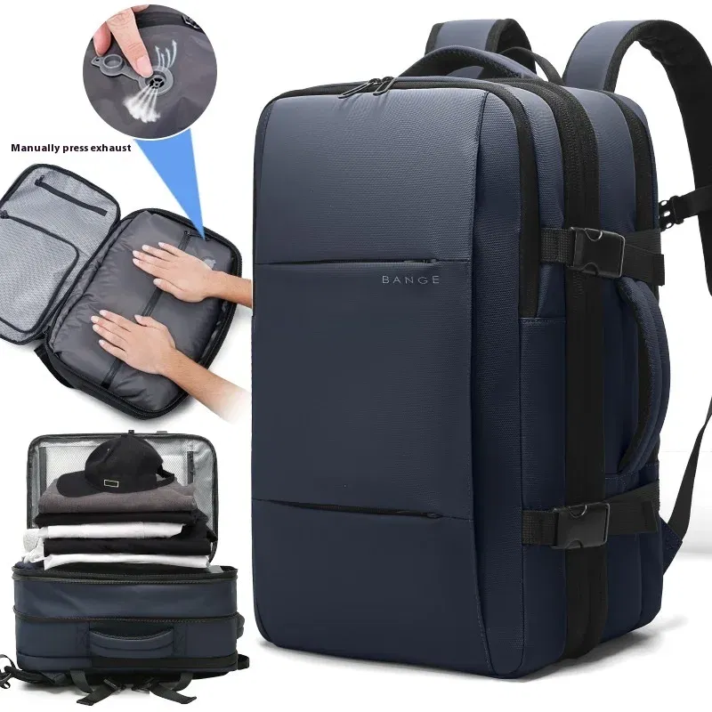 Color: Blue - Bange Travel Men 15.6 inch Laptop Backpack vacuum compression Backpack Business school Backpack expandable outdoor backpack