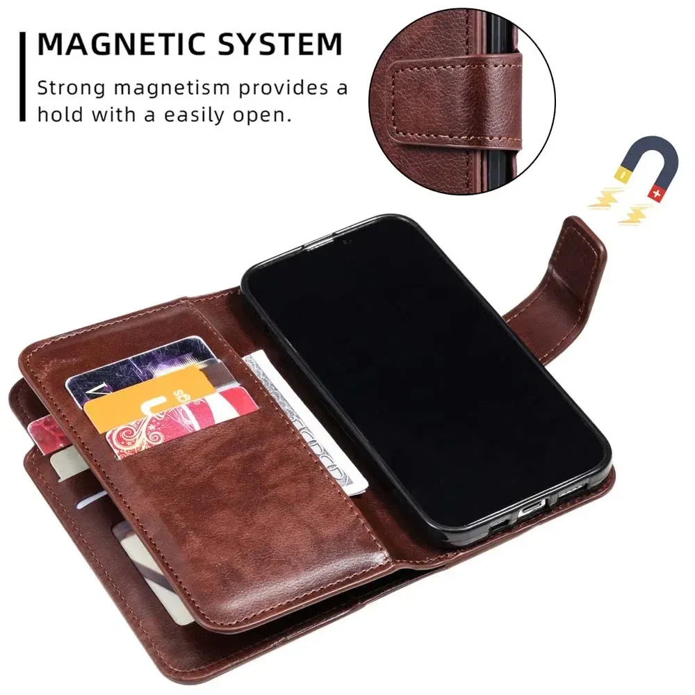 Color: Black, Material: Wood - Flip Leather Case for Redmi Note 13 12 11 Pro 13C 9 9A 9C Wallet Card Cover For Xiaomi 13T 11T Poco X5 C65 M6 X4 Pro