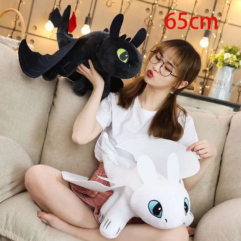 Color: WHITE, Height: 51cm-99cm - 20-65cm Plushies Dragon Toys Kawaii White Black Dinosaurs Animal Stuffed Plush Toys In Stock Plush Kid Birthday Gifts for Kids