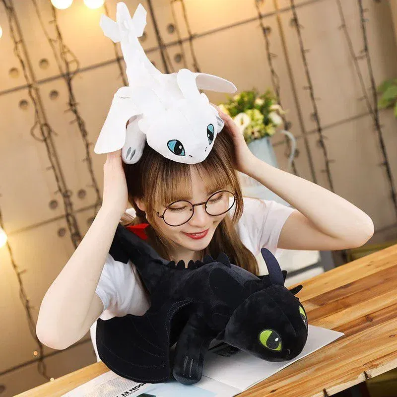 Color: WHITE, Height: 51cm-99cm - 20-65cm Plushies Dragon Toys Kawaii White Black Dinosaurs Animal Stuffed Plush Toys In Stock Plush Kid Birthday Gifts for Kids