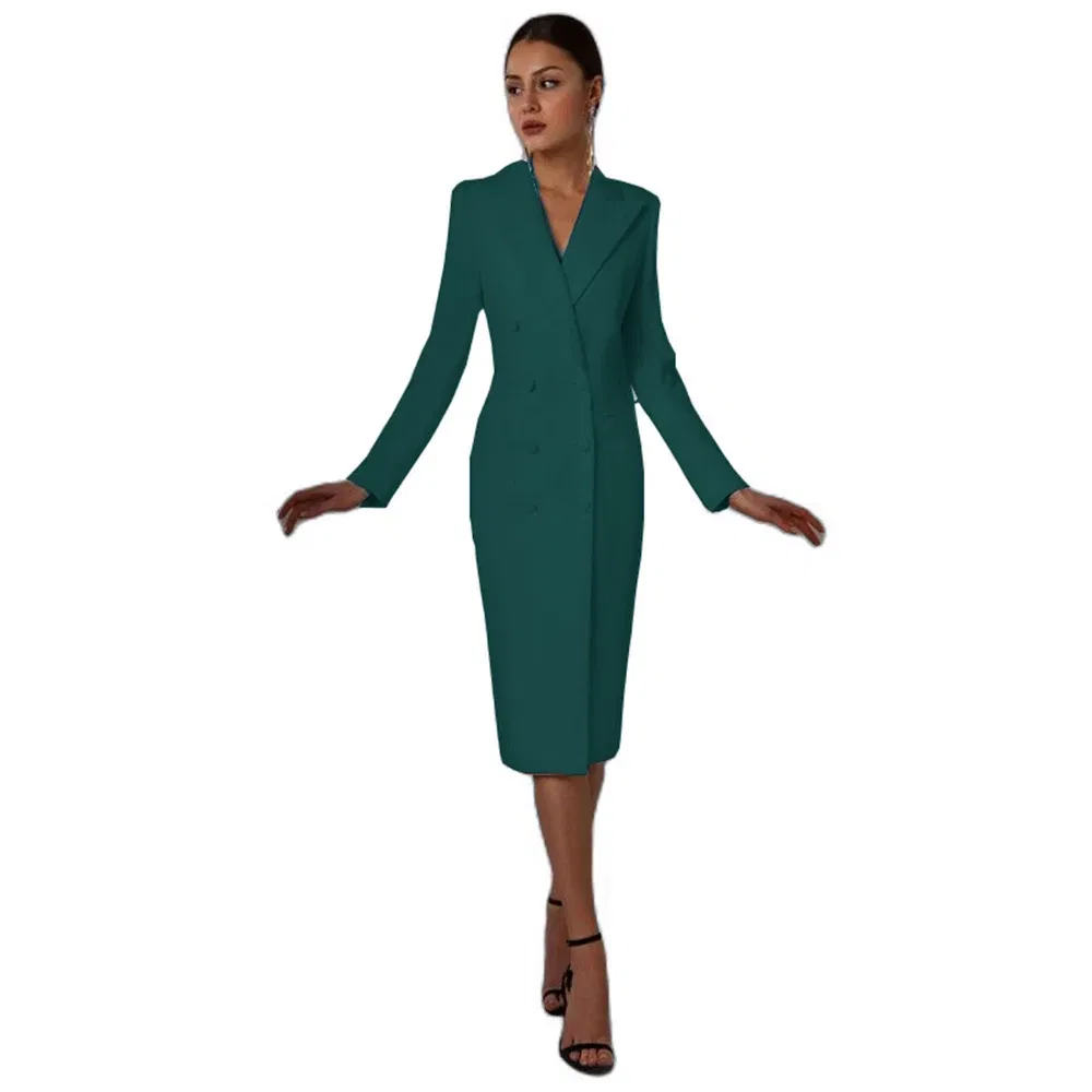 Color: Turquoise, Size: XS - Women's Suit Long Blazer Double Breasted Jacket White Tuxedo Party Point Lapel Clothes спор?‚ивн?‹й кос?‚юм ?¶?µнск