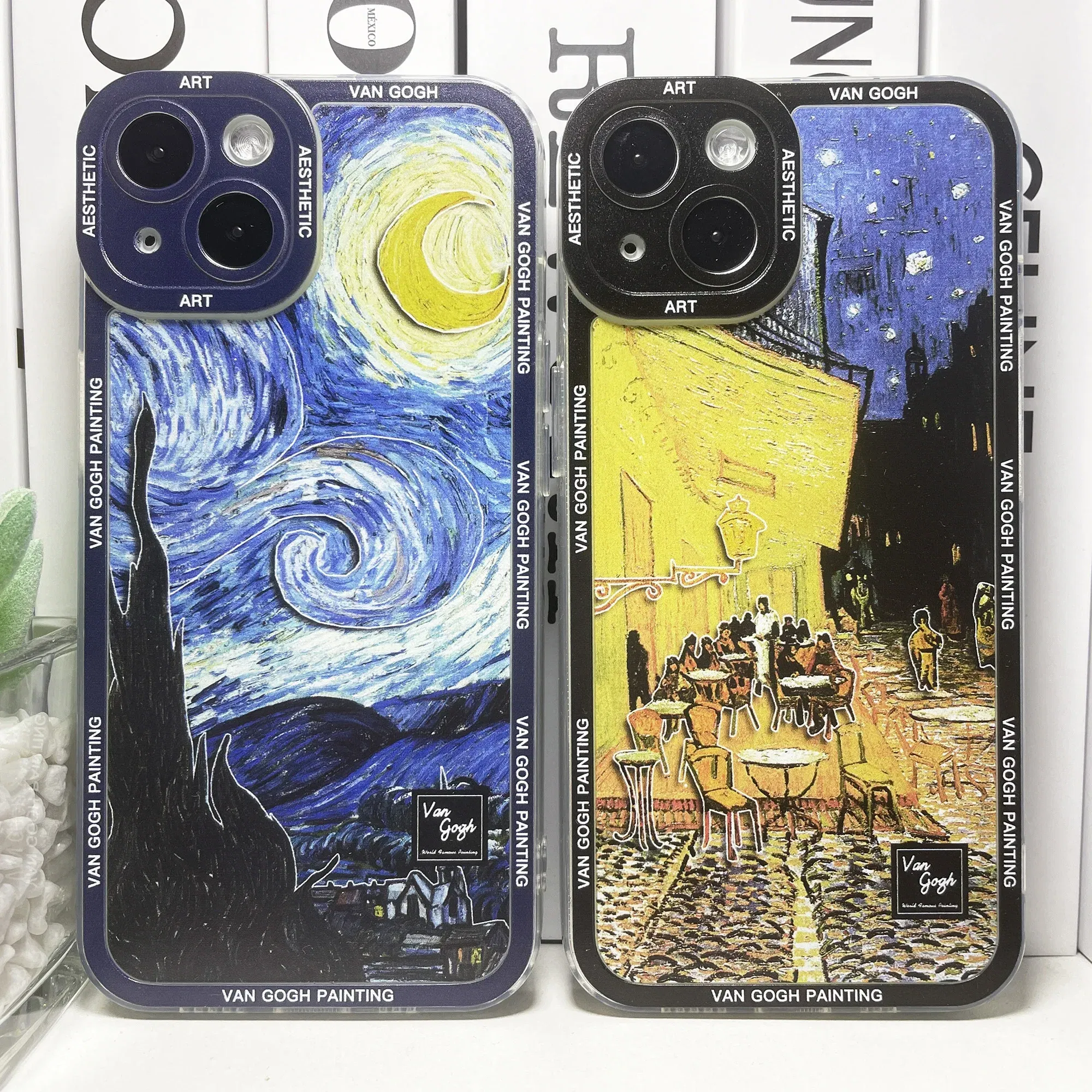Color: Blue, Material: ABS - Van Gogh Art Aesthetic Phone Case For iPhone 16 15 14 13 12 11 Pro Max Mini XS X XR SE 8 7 Plus Sunflowers The Starry Night