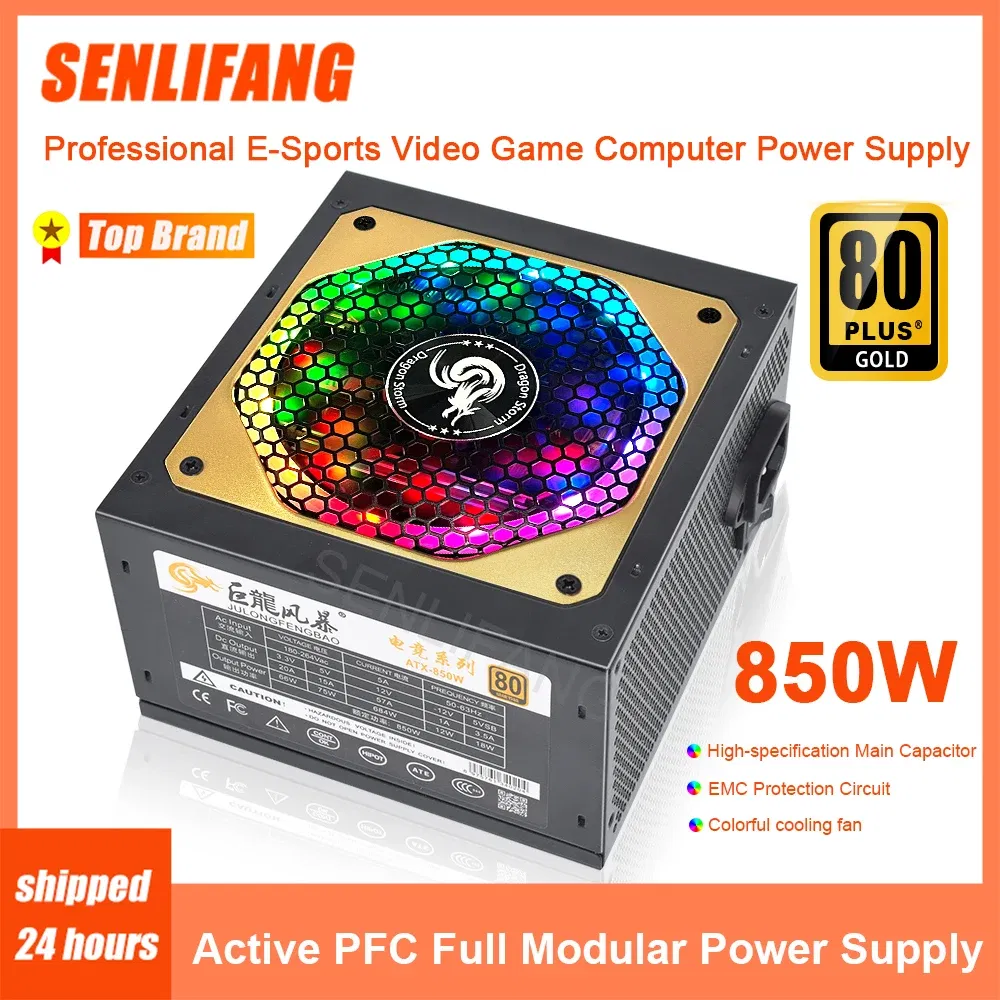 Rating Power: 850W, Ships From: United States - 850W Power Source 80Plus Gold For PC Professional E-Sports Video Game Computer PSU RGB Full Modular Supply With 12CM Fan