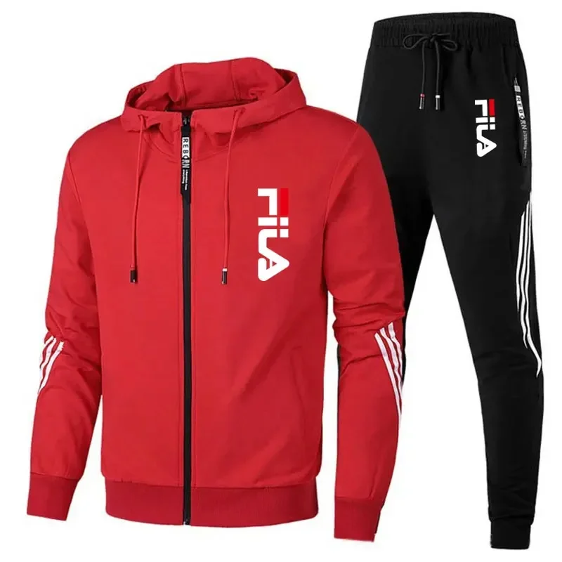 Color: Pink, Size: XXXL, Ships From: CHINA - Men's spring and Fall outdoor zipper jacket + sweatpants jogging set Casual basketball fitness two-piece set