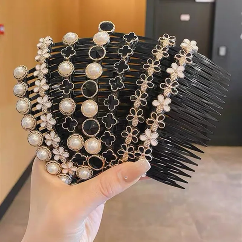 Color: Dark Grey, Ships From: CHINA - 1PC Fashion Women Hairpins Rhinestone Pearl Hair Combs Clip Claw For Woman Barrettes Hair Maker Bun Hair Accessories Headwear