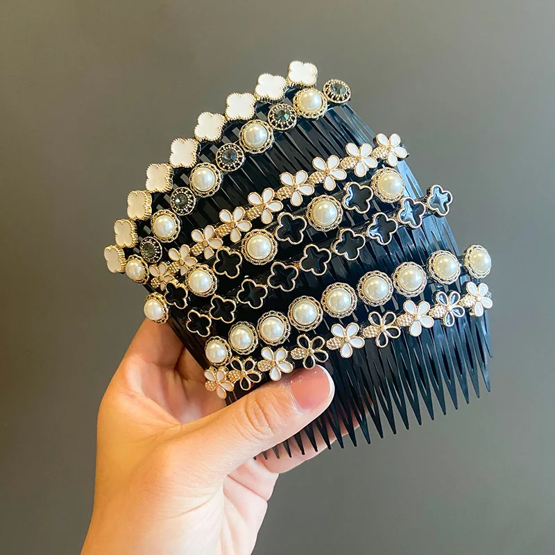 Color: Dark Grey, Ships From: CHINA - 1PC Fashion Women Hairpins Rhinestone Pearl Hair Combs Clip Claw For Woman Barrettes Hair Maker Bun Hair Accessories Headwear