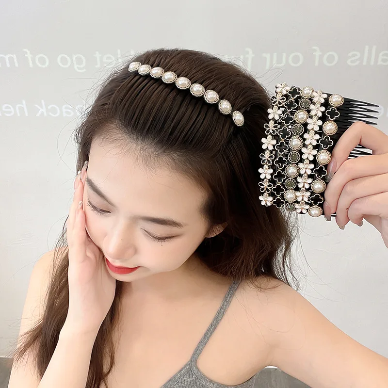 Color: Dark Grey, Ships From: CHINA - 1PC Fashion Women Hairpins Rhinestone Pearl Hair Combs Clip Claw For Woman Barrettes Hair Maker Bun Hair Accessories Headwear