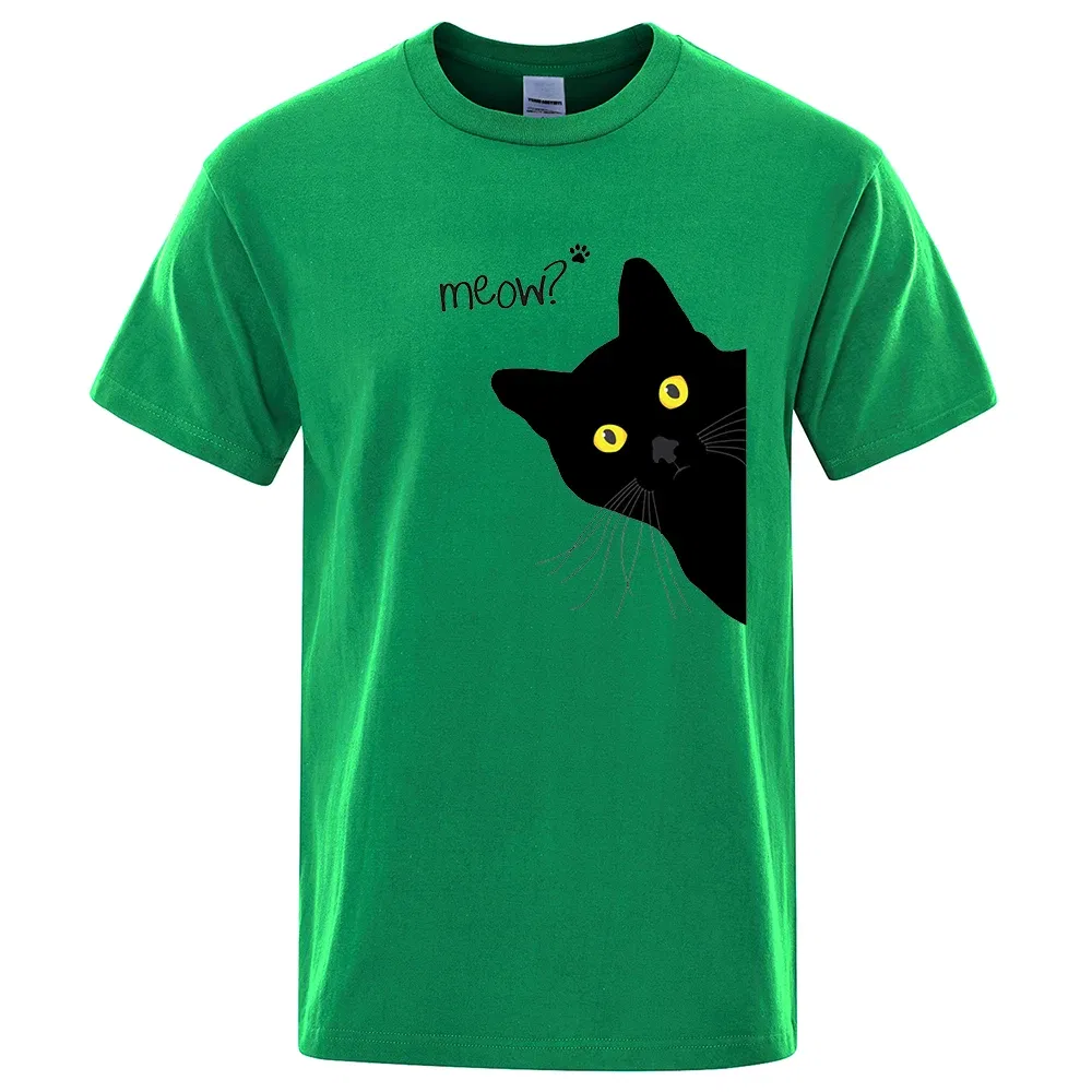 Color: GRAY, Size: XL - Meow Black Cat Funny Printing Men T-Shirts Breathable Tee Clothes Summer Streetwear Tops Oversized Loose Cotton Short Sleeve
