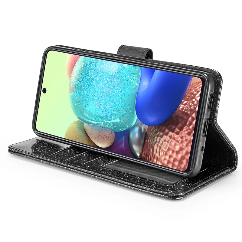 Color: black, Material: aluminum - Glitter Diamond Wallet Leather Case For Samsung Galaxy A14 A15 A16 A35 A55 A34 A54 S25 Ultra S24 FE S23 S22 S21 S20 Plus
