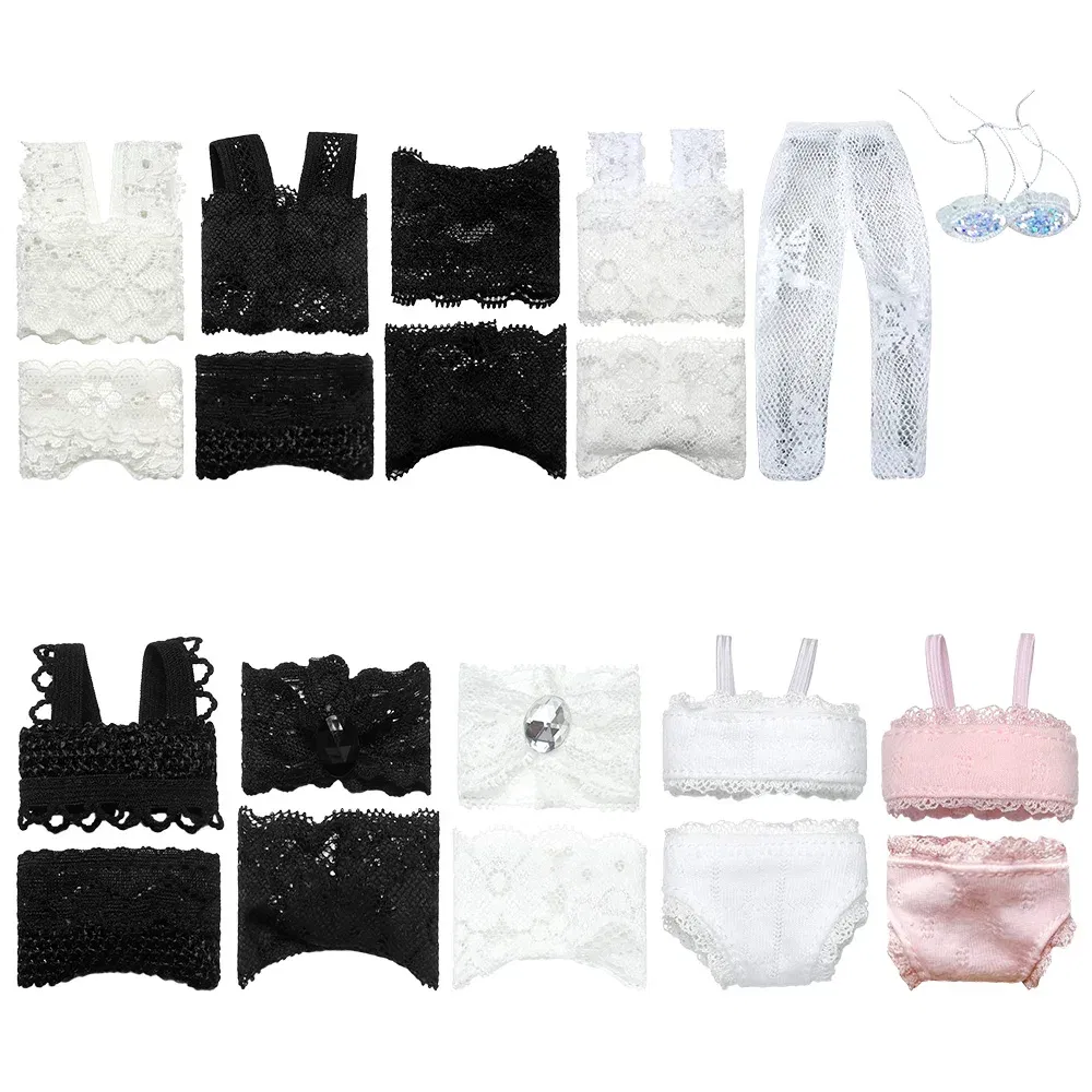 Color: plum - 1Set Soft Lace Underwear Bra Briefs For 30CM Doll 1/6 Knickers For Blythe 1/6 BJD Dolls Top Underpant For Dollhouse Kids Toy