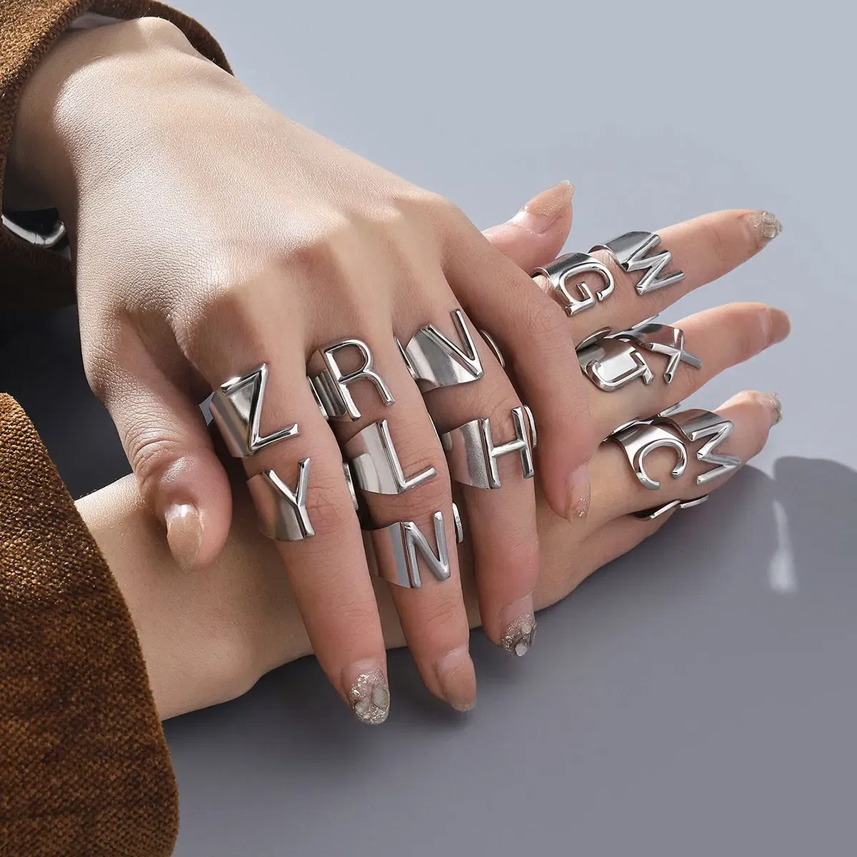 Metal Color: Steel color, Ring Size: resizable - LAViXMIA Alphabet A-Z Letter Never Fade Stainless Steel Rings Women Jewelry Fashion Initial Ring Adjustable Size Birthday Gifts