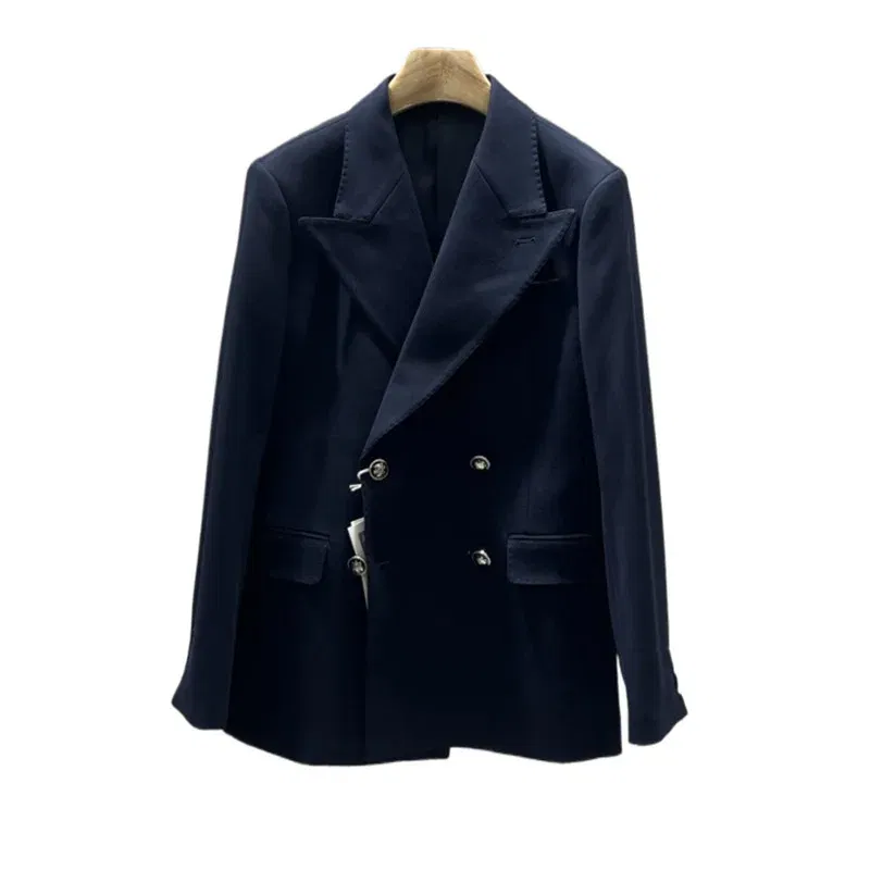 Color: Blue, Size: XL - 2Pieces Jackets+Pants Design High Quality Men's Set Elegant Fashion Double Breasted Thick Wedding Dress Blazers And Trousers Set