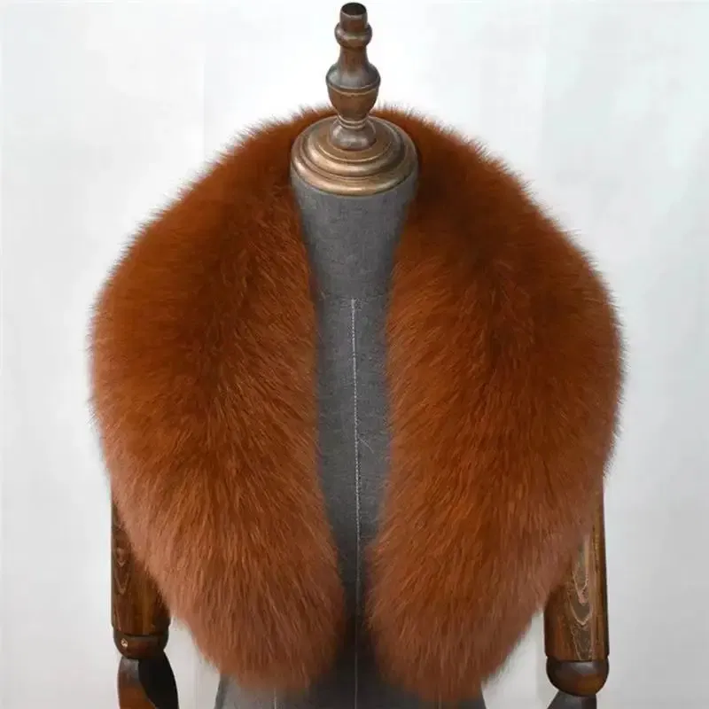 Color: Blue, Size: XL - Fox Fur Collar 100% Real Fox Fur Scarf Straight Collar Natural Fur Gray Collar  Large Size Neck Warmer Fur Scarf Shawls