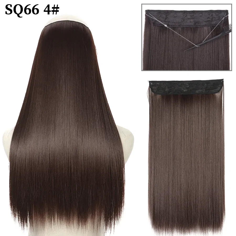 Color: T1B/30, Stretched Length: 22inches, Ships From: CHINA - Synthetic Natural Wavy No Clip Fish Line Invisible Hair Extensions Mixed Color Blonde Black Artificial False Hair Piece ForWomen
