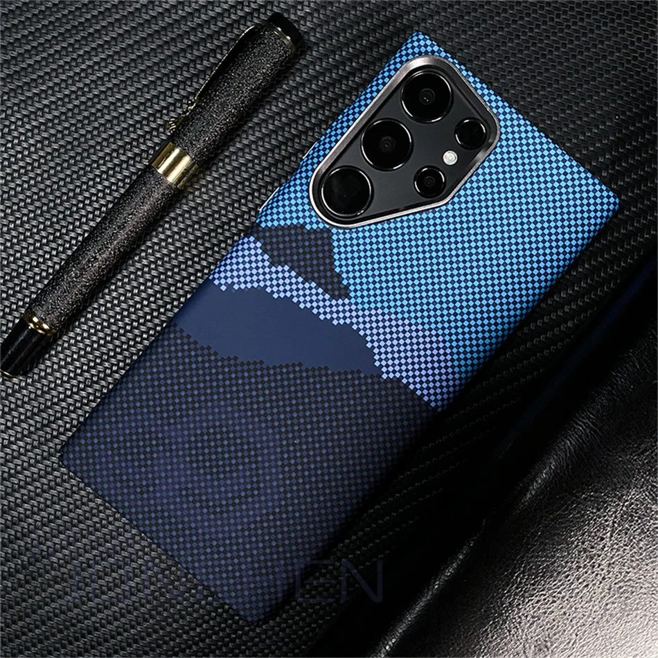 Color: black, Material: PC - Carbon Fibre 3D Relief For MagSafe Case For Samsung Galaxy S24 Ultra S23 Plus Wireless Charge Hard PC Shockproof Magnetic Cover