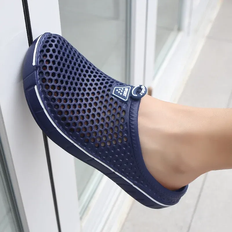 Color: Blue, Shoe Size: 40 - Men Slippers Beach Shoes Unisex Summer Hollow Outdoor Casual Men Beach Sandal Flip Flops Shoes Non-slip Size 36-45 Mens Slippers