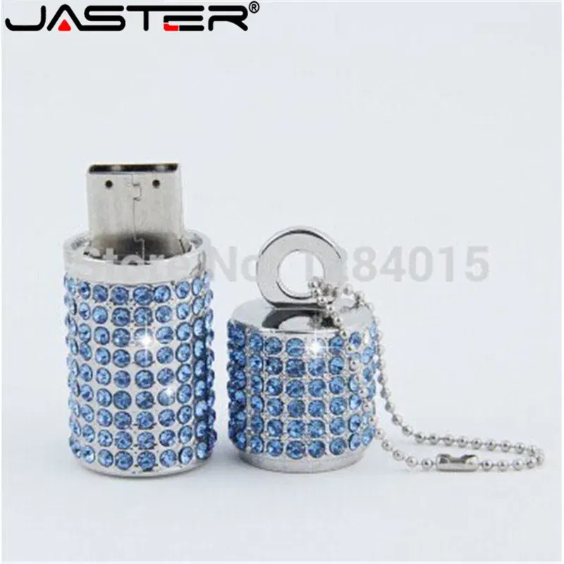 Color: Pink, Capacity: 64GB - JASTER Crystal cylindrical USB Flash Drive  fashion metal diamond pen driveu disk pendrive 4GB 8GB 16GB 32GB 64GB memory stick