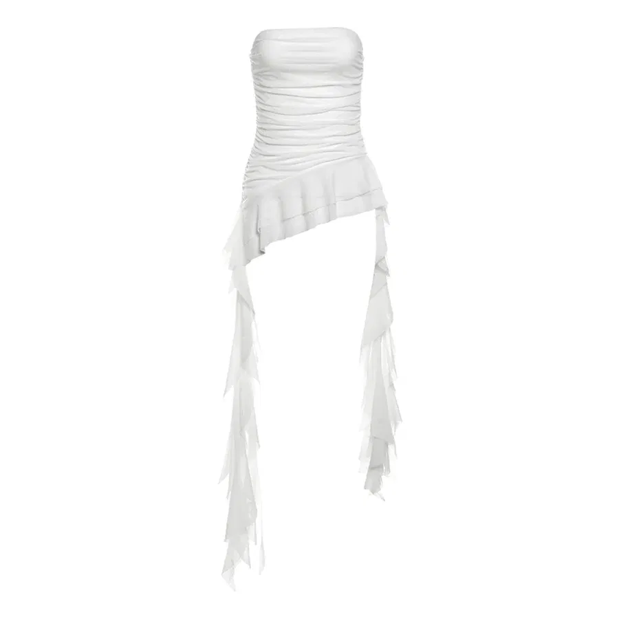Color: WHITE, Size: S - Nibber 2024 Spring New Solid Color Sweet Gentle Cute All-match High Street Travel Sexy Cool Women Chest Wrap ruched Tassel Vest