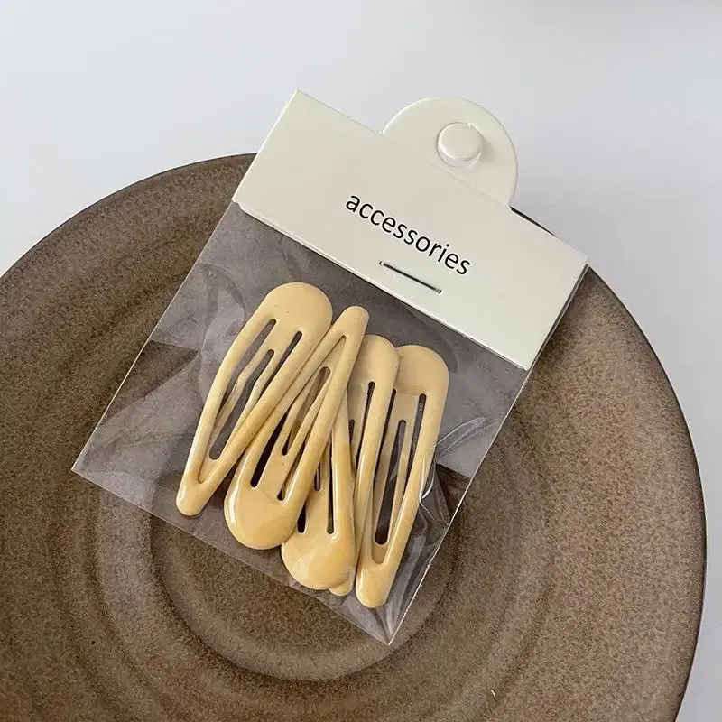 Color: Yellow - 5Pc Korean Snap Hairgrip Hair Clips Bangs Clip Edge Clip Waterdrop Shape BB Hairpins DIY Fashion Headwear Women Hair Accessories