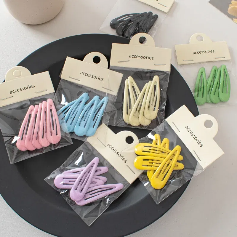 Color: Yellow - 5Pc Korean Snap Hairgrip Hair Clips Bangs Clip Edge Clip Waterdrop Shape BB Hairpins DIY Fashion Headwear Women Hair Accessories