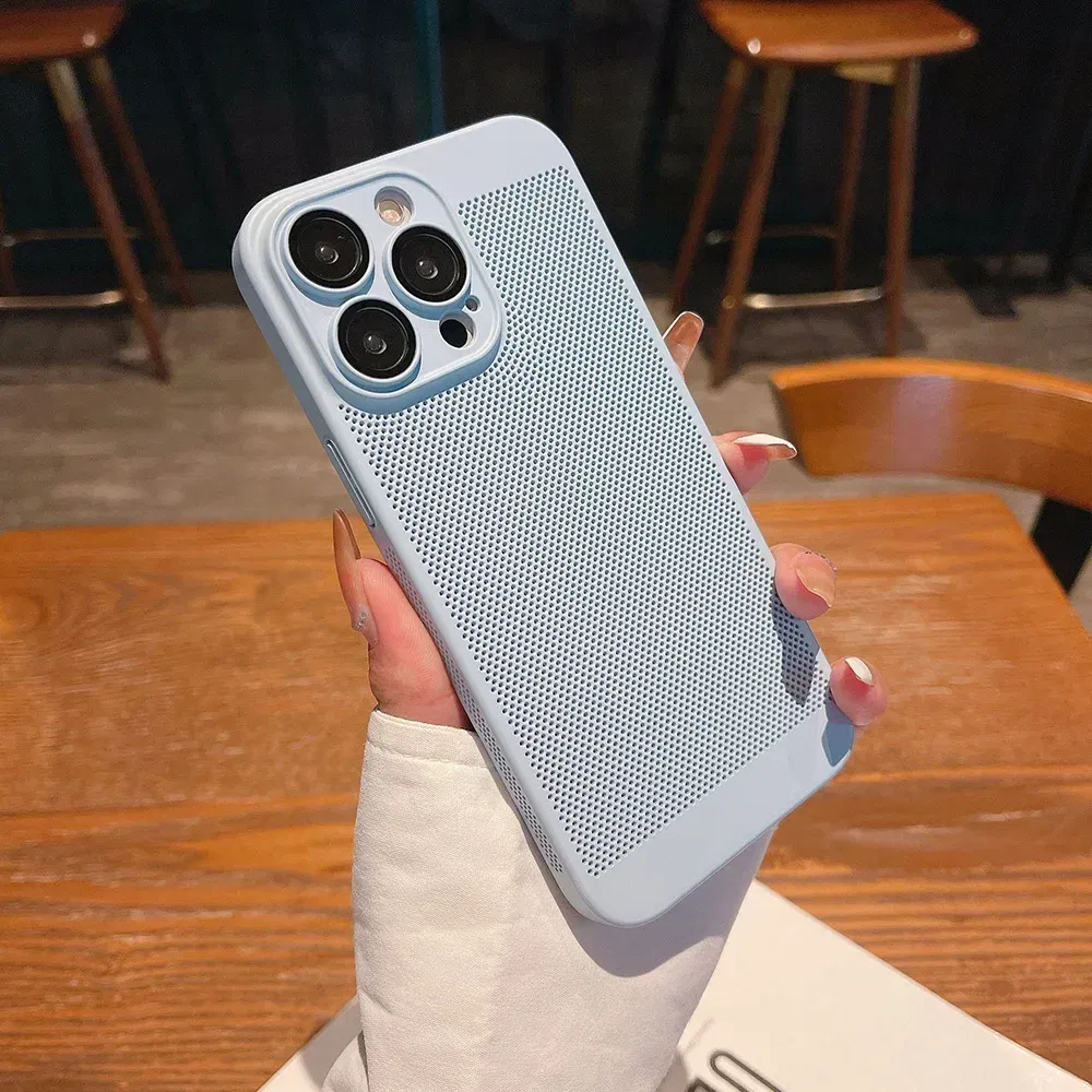 Color: SKY BLUE, Compatible-Phone Models: For iPhone 13 Mini, Ships From: CHINA - Breathable Heat Dissipation Cooling Case For iPhone 16 Pro Max 15 14 13 12 11 PC Hard Back Cover