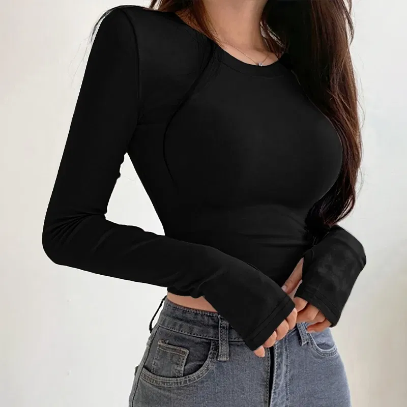 Color: green, Size: XL - Autumn Winter Women's Long Sleeve T Shirt Slim Fit Tees Crop Tops Shirts Basic Tee Tops Workout Streetwear Y2K Fall Fashion 2025