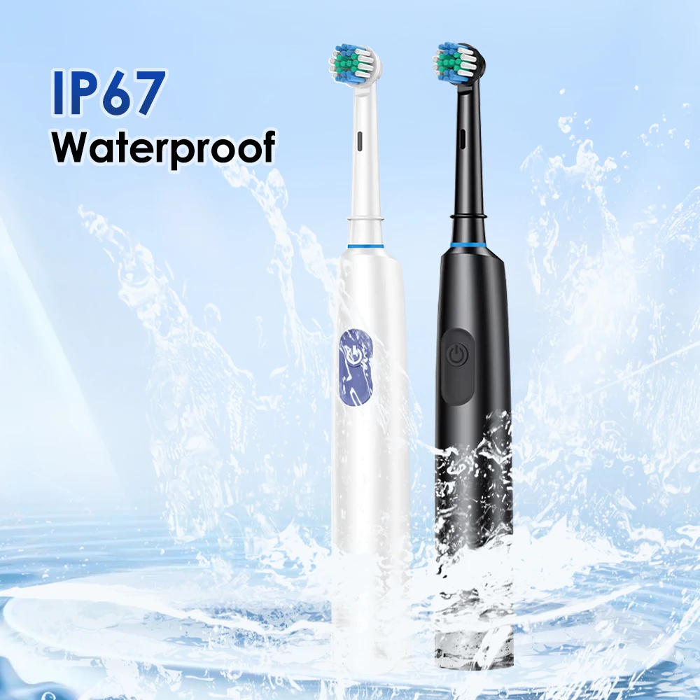 Color: WHITE - Electric Rotating Toothbrush 5 Modes Cleaning Teeth Brush Waterproof Rotary Electric Toothbrush With Timer with 8 Soft BrushHead