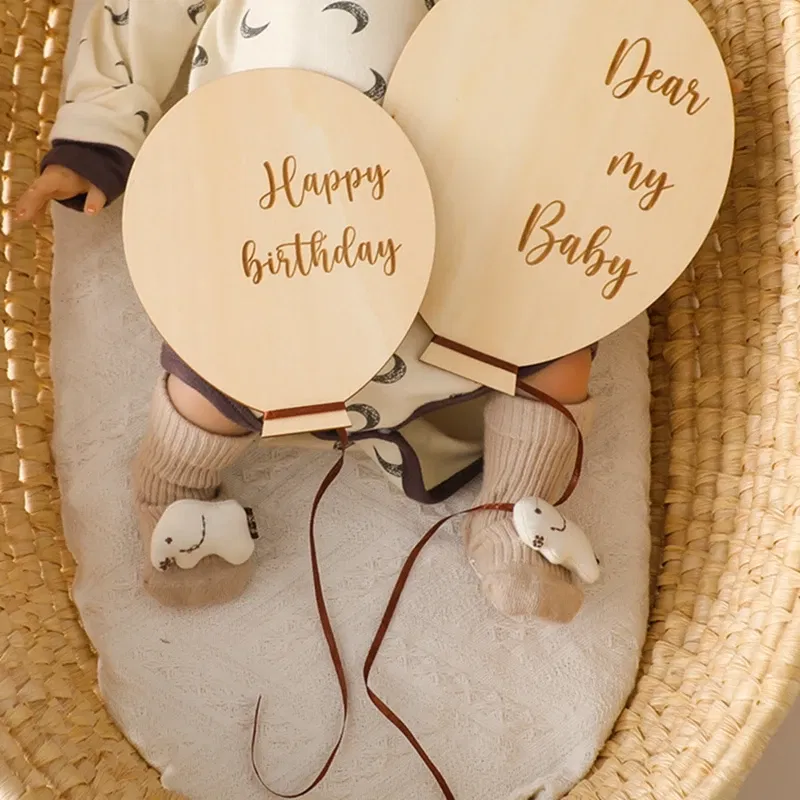 Color: Mint, Ships From: CHINA - Baby Balloon Milestone Number Monthly Memorial Month Card Newborn Baby Wooden Engraved Age Photography Accessories Birthing Gift