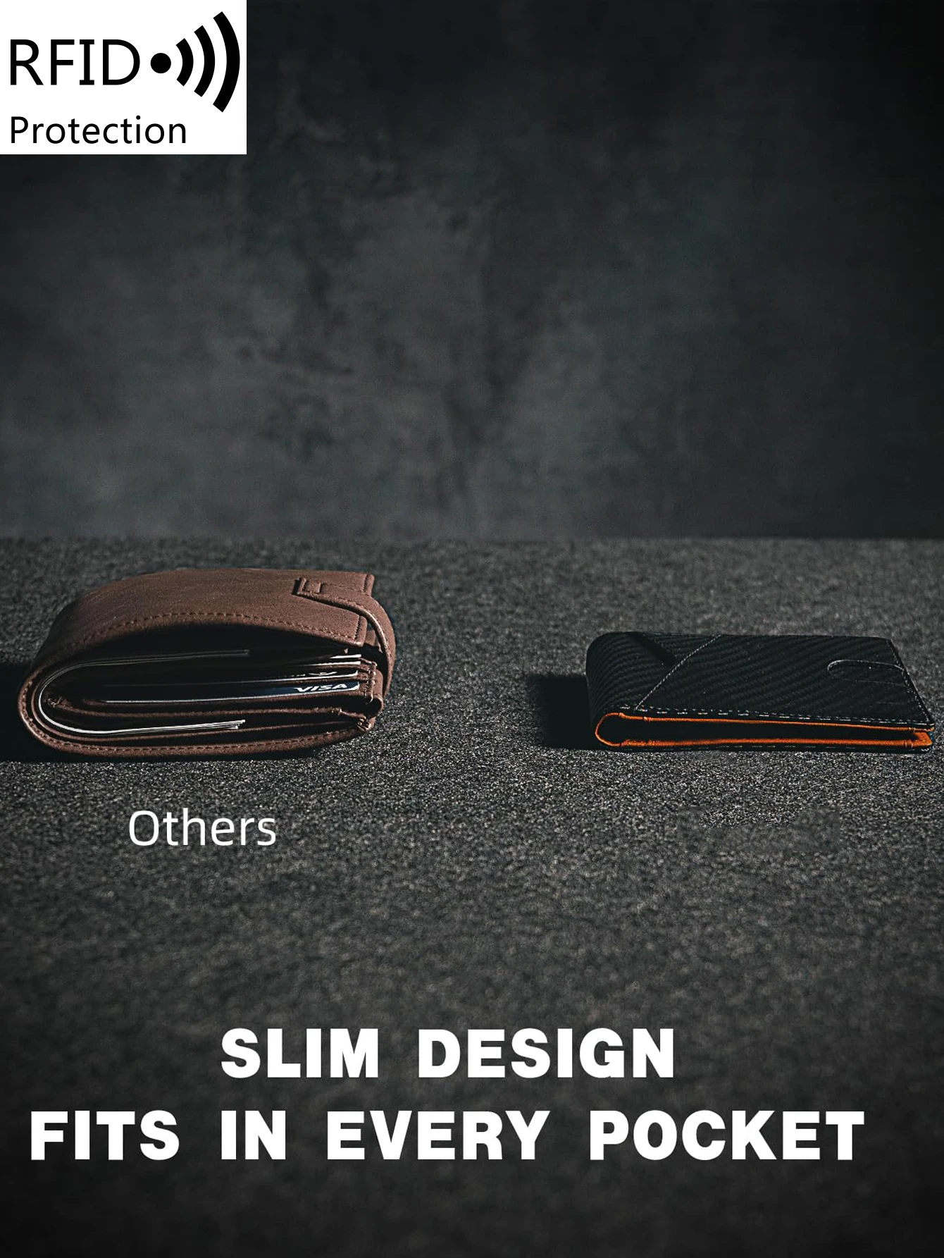 Color: black - RFID Carbon Fiber Ultra-thin Trifold Wallet Simple Front Pocket Design Wallet Multi-function Portable 8 Card Slots Men's Wallet